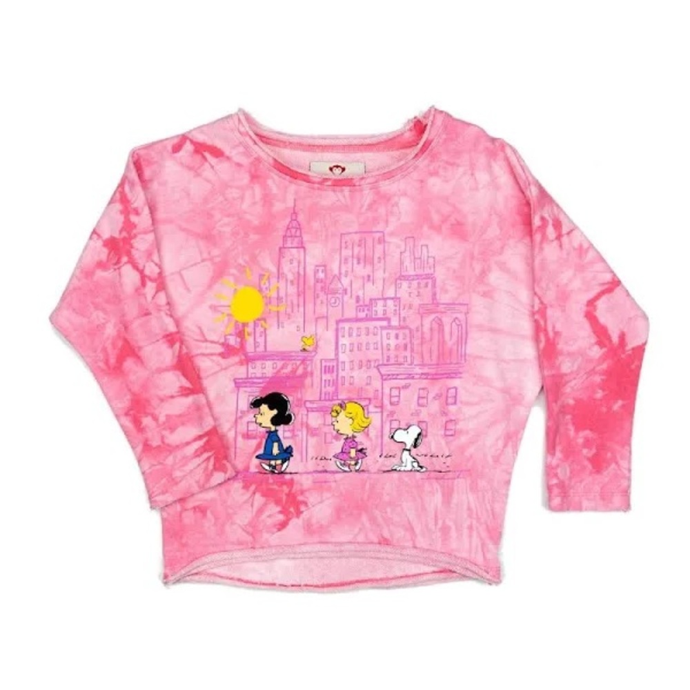 APPAMAN girls Peanuts Slouchy Sweatshirt Light Pink Tie Dye